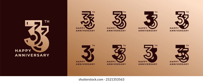 Logo 33th, years happy anniversary gold, Creative design template for celebration, birthday, greeting and invitation. Editable file