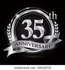 logo of the 35th anniversary celebration isolated with silver ring and ribbon.