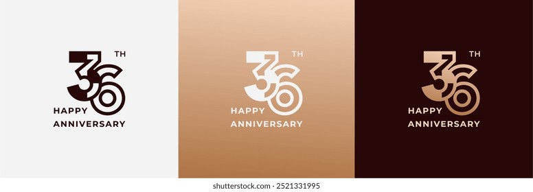 Logo 36th, aniversário de 36 anos, Modelo criativo para celebração, aniversário, saudação e convite. Arquivo editável