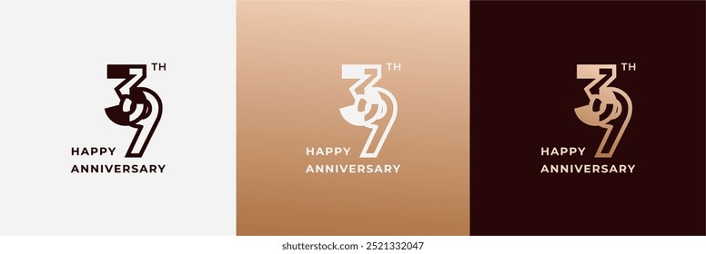 Logo 39th, 39 years anniversary, Creative template for celebration, birthday, greeting and invitation. Editable file