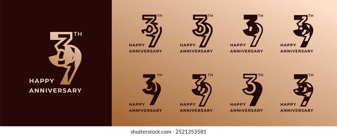 Logo 39th, years happy anniversary gold, Creative design template for celebration, birthday, greeting and invitation. Editable file