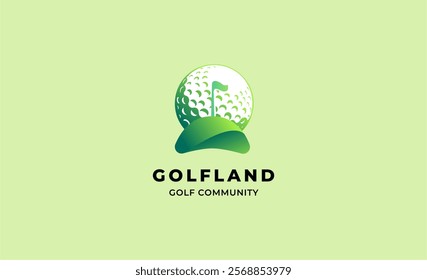 Logo 3D golf club with Flag, ball golf anf field. Design template for Society and community sport.