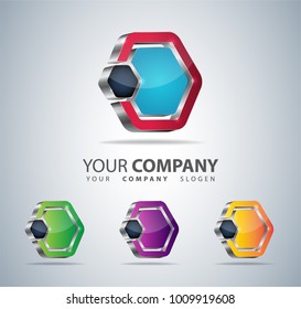 Logo 3D Hexagon shape, Hi tech Concept, abstract vector template