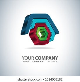Logo 3D Hexagon shape, Hi tech Concept, abstract vector template