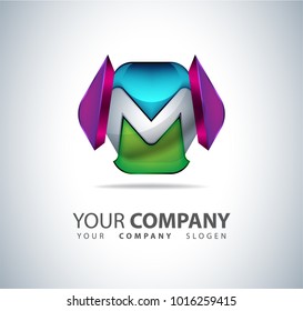 Logo 3D Hexagon shape, Hi tech Concept, abstract vector template
