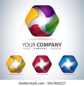 Logo 3D Hexagon shape, Hi tech Concept, abstract vector template