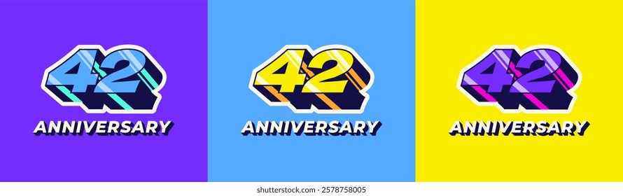 Logo 3D Retro Long Shadow Colorful 42th, 42th Happy Anniversary in Colorful 3D Retro with long shadow and Glossy effect. Modern and Old concept.