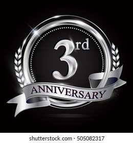 logo of the 3rd anniversary celebration isolated with silver ring and ribbon.