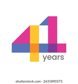 logo 41 anos aniversário celebração com design colorido, estilo geométrico moderno. 