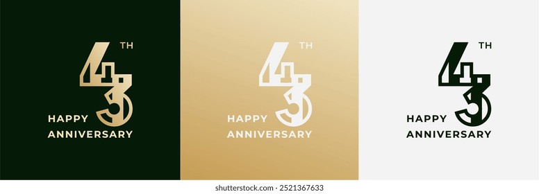 Logo 43th, 43 years happy anniversary, Creative design template for celebration, birthday, greeting and invitation. Editable file