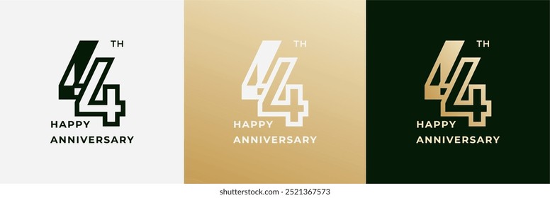 Logo 44th, 44 anos aniversário, Modelo criativo para celebração, aniversário, saudação e convite. Arquivo editável