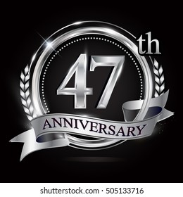 logo of the 47th anniversary celebration isolated with silver ring and ribbon.