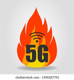 logo 5 g and the fire in the flat style. Shadow