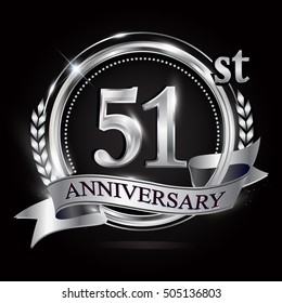 logo of the 51st anniversary celebration isolated with silver ring and ribbon.