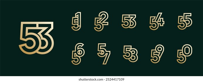 Logo 51th-59th, 51-59 years happy anniversary, Creative template for celebration, birthday, greeting and invitation. Editable file