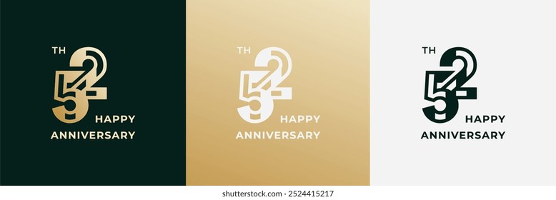 Logo 52th, 52 years happy anniversary, Creative design template for celebration, birthday, greeting and invitation. Editable file