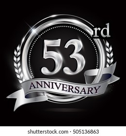 logo of the 53rd anniversary celebration isolated with silver ring and ribbon.