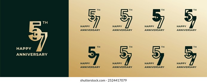 Logo 57th, years happy anniversary gold, Creative design template for celebration, birthday, greeting and invitation. Editable file