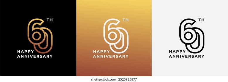 Logotipo 60th, 60 anos aniversário feliz, Modelo de design criativo para celebração, aniversário, saudação e convite. Arquivo editável