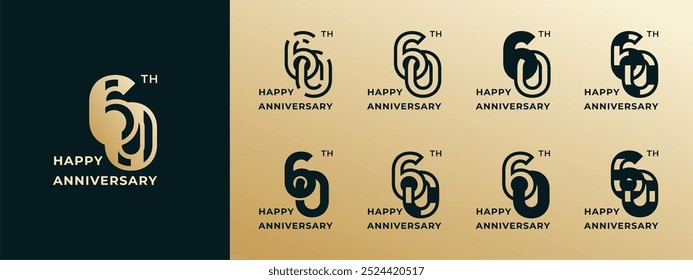 Logo 60th, 60 years happy anniversary gold, Creative design template for celebration, birthday, greeting and invitation. Editable file