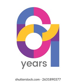 logo 61th years anniversary celebration with colorful design, Modern geometric style. 