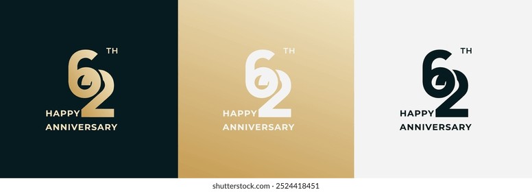 Logo 62th, 62 years anniversary, Creative design for celebration, birthday, greeting and invitation. Editable file