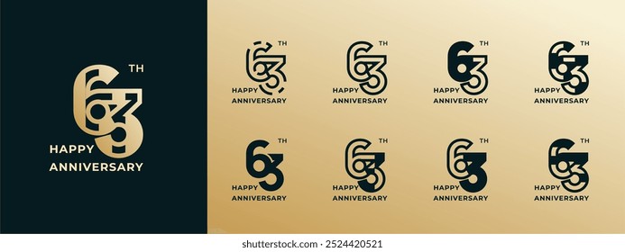 Logo 63th, years happy anniversary gold, Creative design template for celebration, birthday, greeting and invitation. Editable file