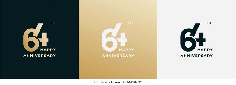 Logo 64th, 64 years anniversary, Creative design for celebration, birthday, greeting and invitation. Editable file