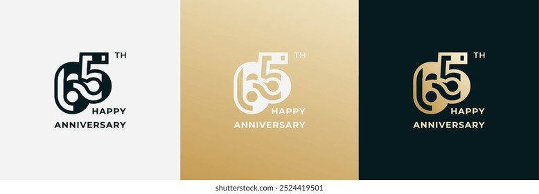 Logotipo 65th, 65 anos feliz aniversário, Modelo de design criativo para celebração, aniversário, saudação e convite. Arquivo editável