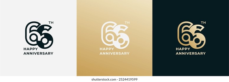 Logo 66th, 66 years anniversary, Creative template for celebration, birthday, greeting and invitation. Editable file