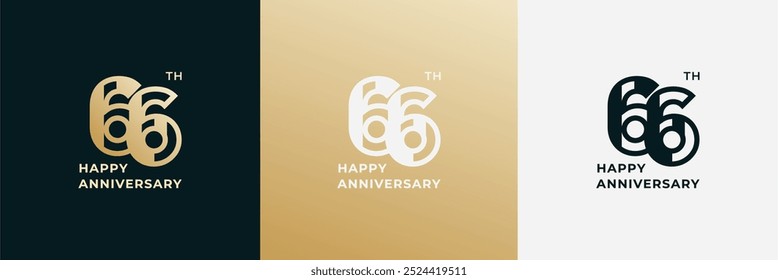 Logo 66th, 66 years happy anniversary, Creative design template for celebration, birthday, greeting and invitation. Editable file