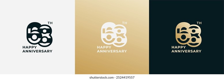 Logo 68th, aniversário de 68 anos, Modelo de design criativo para celebração, saudação, aniversário e convite. Arquivo editável