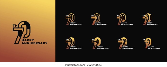 Logotipo 70, 10-90, 10-90 años feliz aniversario, Plantilla de diseño creativo para la celebración, cumpleaños, saludo e invitación. Archivo editable