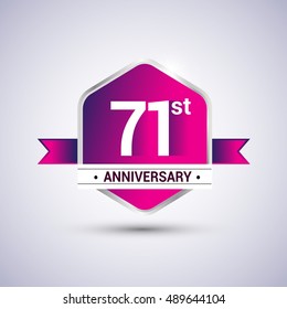 Logo 71st anniversary celebration isolated in red hexagon shape and red ribbon colored, vector design.