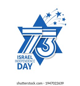 Logo for the 73rd Independence Day of Israel. Star of David with number 73 in the form of the Israeli flag and fireworks