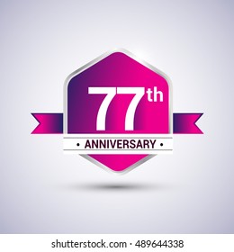 Logo 77th anniversary celebration isolated in red hexagon shape and red ribbon colored, vector design.