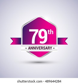 Logo 79th anniversary celebration isolated in red hexagon shape and red ribbon colored, vector design.