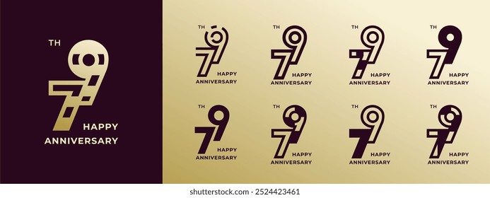 Logo 79th, years happy anniversary gold, Creative design template for celebration, birthday, greeting and invitation. Editable file