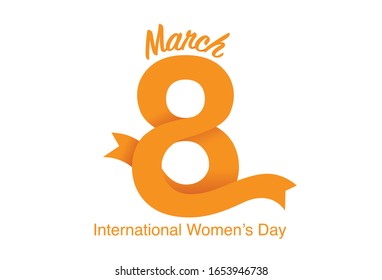 Logo 8 march with ribbon isolated on white background. Illustration about International Women's day symbol.