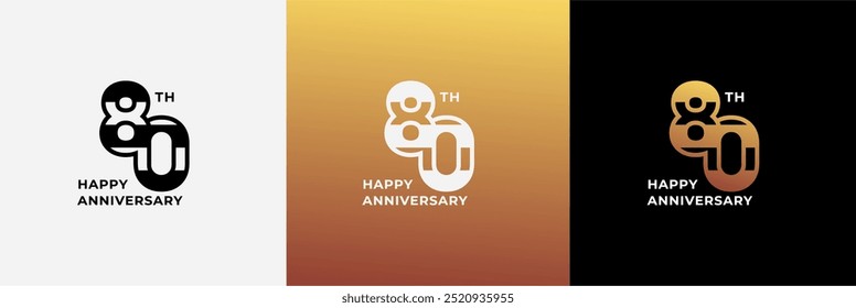 Logo 80th, 80 years anniversary, Creative template for celebration, birthday, greeting and invitation. Editable file