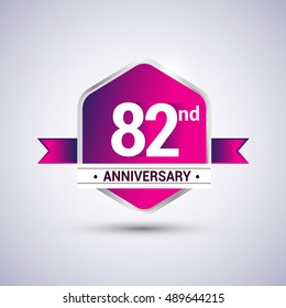 Logo 82nd anniversary celebration isolated in red hexagon shape and red ribbon colored, vector design.
