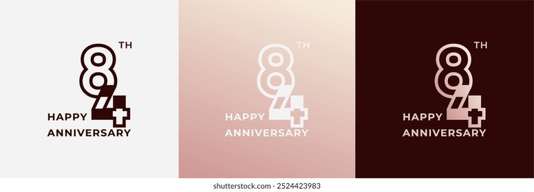 Logo 84th, 84 years anniversary, Creative template for celebration, birthday, greeting and invitation. Editable file