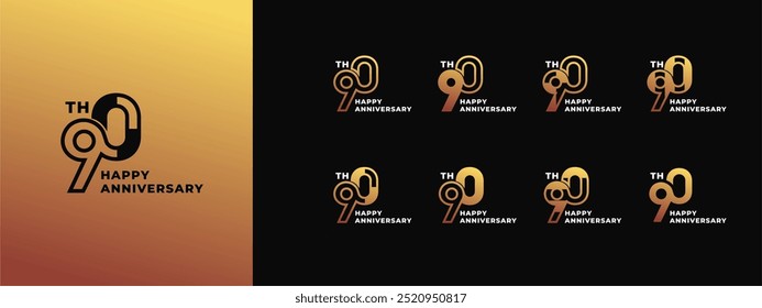 Logotipo 90th, 10th-90th, 10-90 anos aniversário feliz, Modelo de design criativo para celebração, aniversário, convite. Arquivo editável