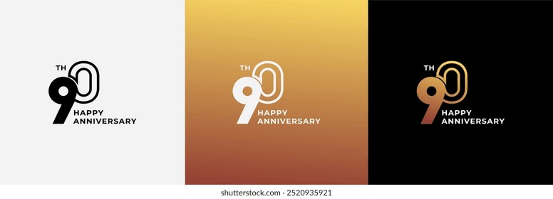 Logo 90th, 90 years anniversary, Creative design template for celebration, birthday, greeting and invitation. Editable file