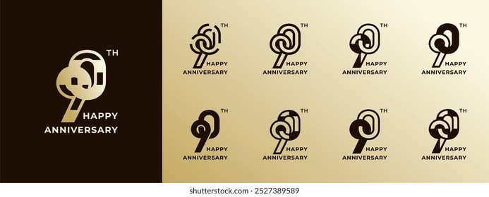 Logo 90th, 90 years happy anniversary gold, Creative design template for celebration, birthday, greeting and invitation. Editable file