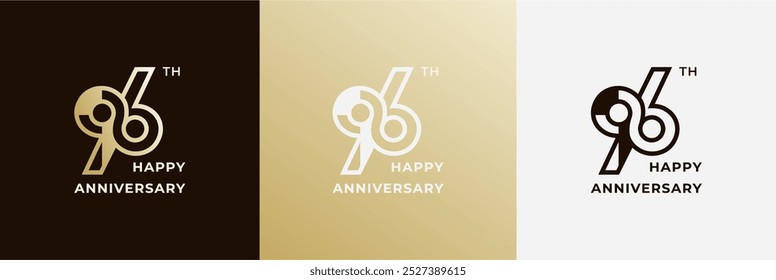 Logo 96th gold color, 96 years anniversary, Creative template for celebration, birthday, greeting and invitation. Editable file