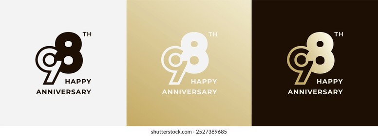 Logo 98th, 98 years anniversary, design template for celebration, birthday, greeting and invitation. Editable file