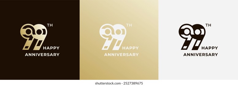 Logo 99th, 99 years happy anniversary, Creative design template for celebration, birthday, greeting and invitation. Editable file