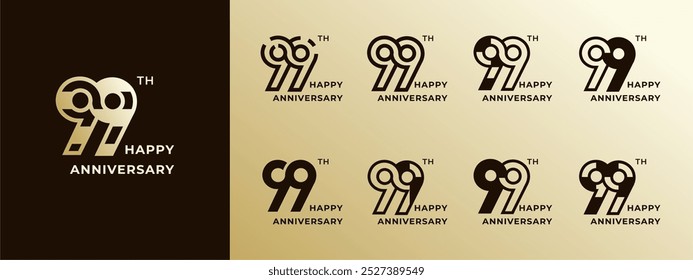 Logo 99th, years happy anniversary gold, Creative design template for celebration, birthday, greeting and invitation. Editable file