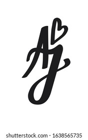 logo abbreviation calligraphic letters A+J and heart